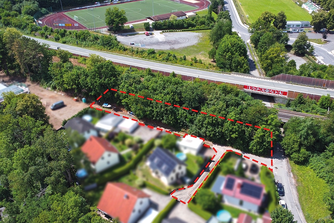 Luftbild mit Anzeichnung (ungefähre Lage)