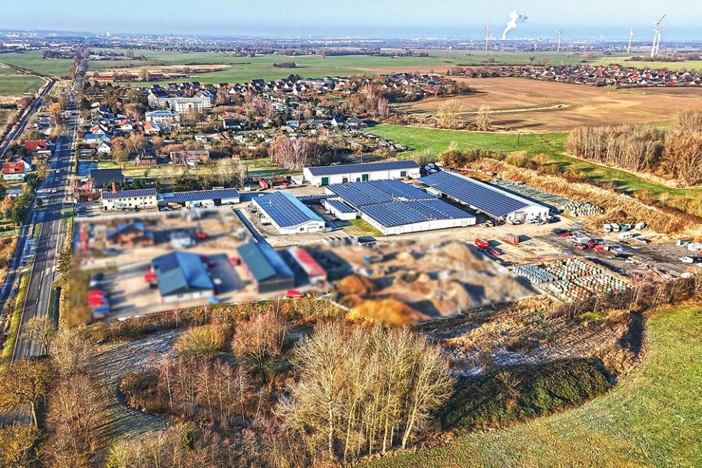 Luftaufnahme mit Blick auf Rostock
